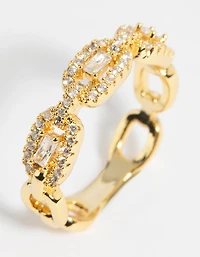 Gold Plated Cubic Zirconia Chain Ring