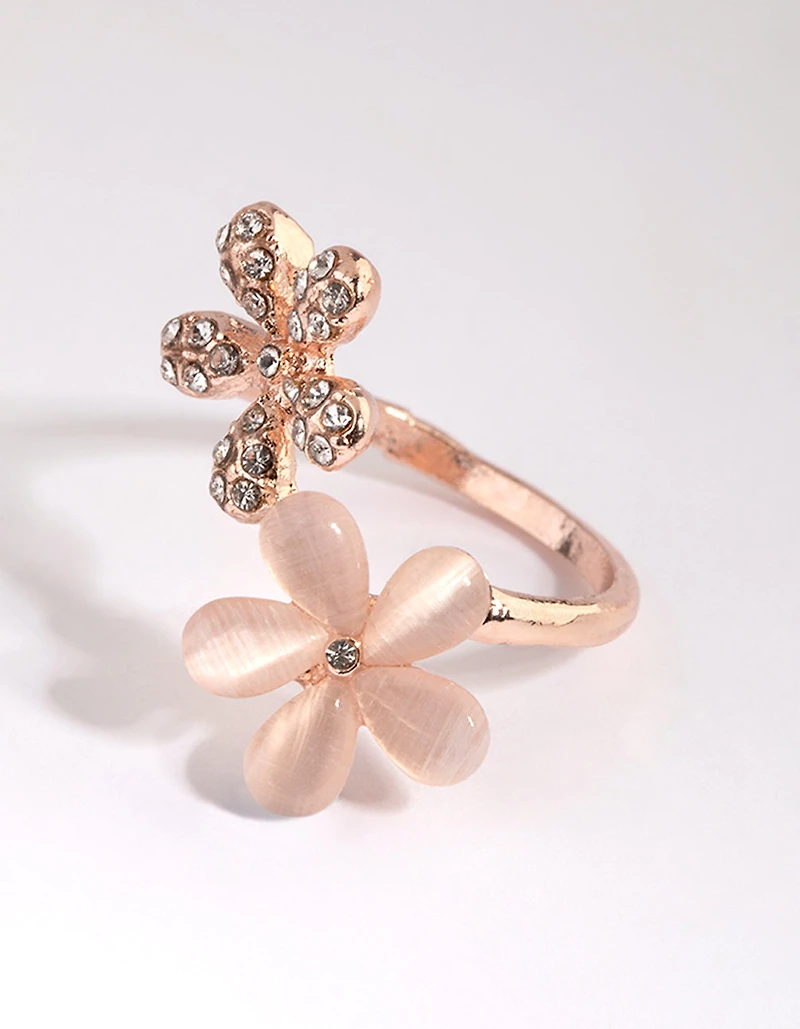 Anneau fleuri diamant en or rose