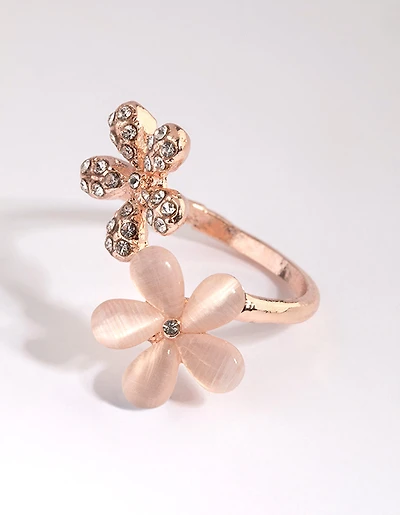 Anneau fleuri diamant en or rose