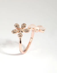 Rose Gold Diamante Flower Ring