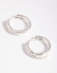 Silver Cubic Zirconia Twisted Huggie Hoop Earrings