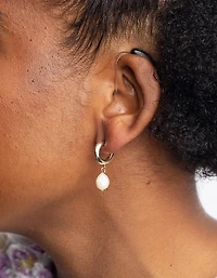 Gold & Pearl Huggie Hoop Earrings