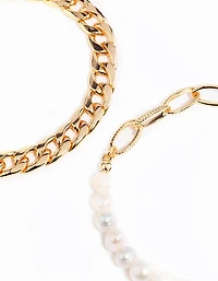 Gold Freshwater Pearl Bracelet Set