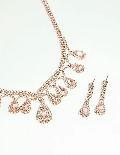 Coffret collier et boucles d’oreilles en diamant en or rose