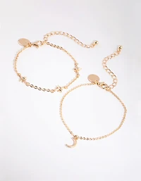Gold Moon Charm Bracelet Set