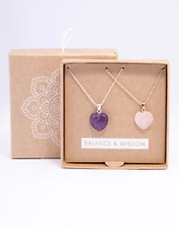 Mixed Metal Semi-Precious Heart Necklace Set