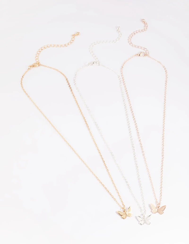 Mixed Metal Butterfly Wing Necklace Pack