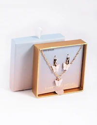 Pink Butterfly Necklace & Huggie Hoop Earrings