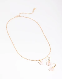 Pink Butterfly Necklace & Huggie Hoop Earrings