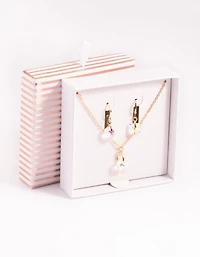 Iridescent Diamante Heart Necklac eand Huggie Hoop Earrings