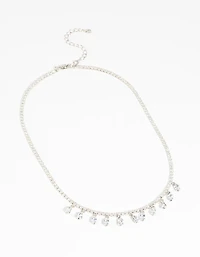 Silver Diamond Simulant Teardrop Necklace