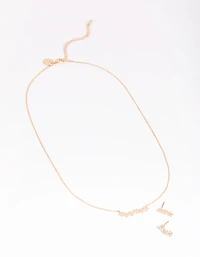 Gold Diamond Simulant Flower Necklace & Earrings Set
