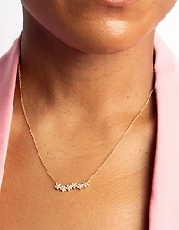 Gold Diamond Simulant Flower Necklace & Earrings Set