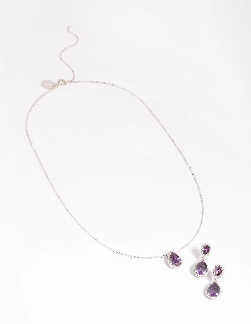 Silver Diamond Simulant Pearl Necklace & Earrings Set