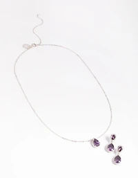 Silver Diamond Simulant Pearl Necklace & Earrings Set