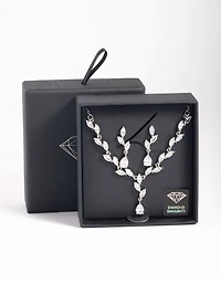Silver Diamond Simulant Vine Necklace & Earrings Set