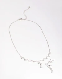 Silver Diamond Simulant Vine Necklace & Earrings Set