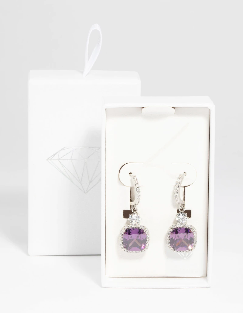 Purple Diamond Simulant Huggie Hoop Earrings