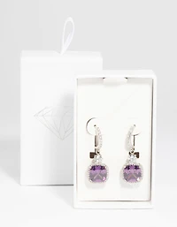 Purple Diamond Simulant Huggie Hoop Earrings