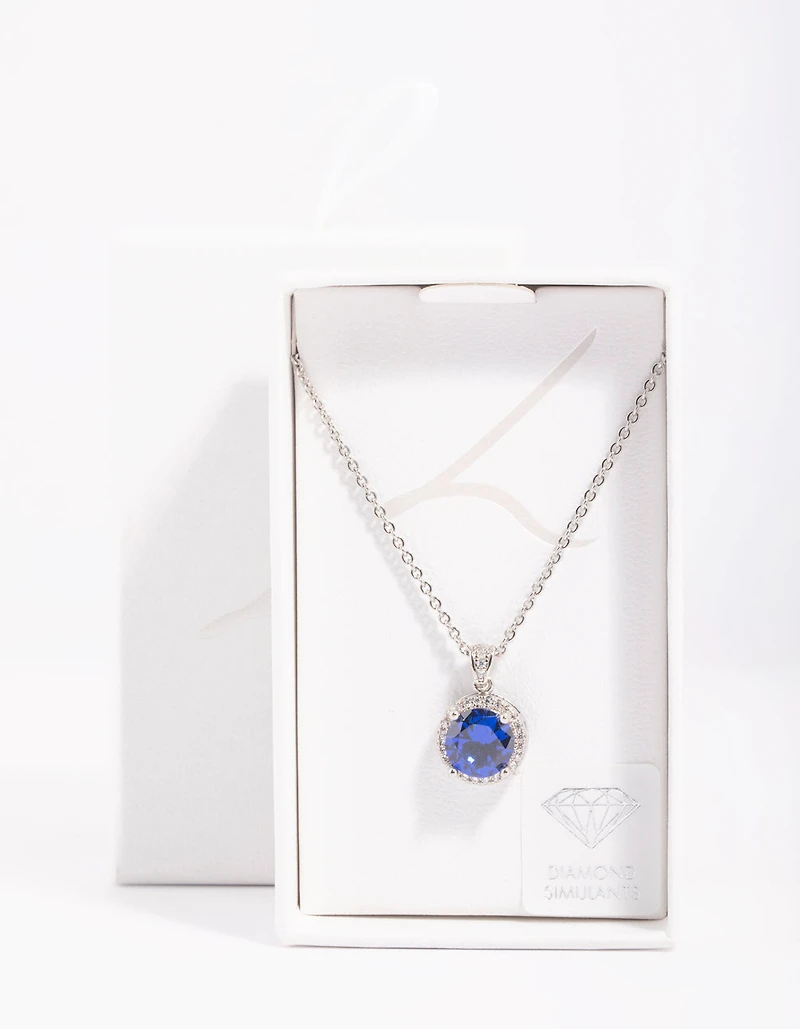 Diamond Simulant Sapphire Halo Necklace