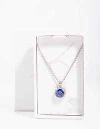 Diamond Simulant Sapphire Halo Necklace