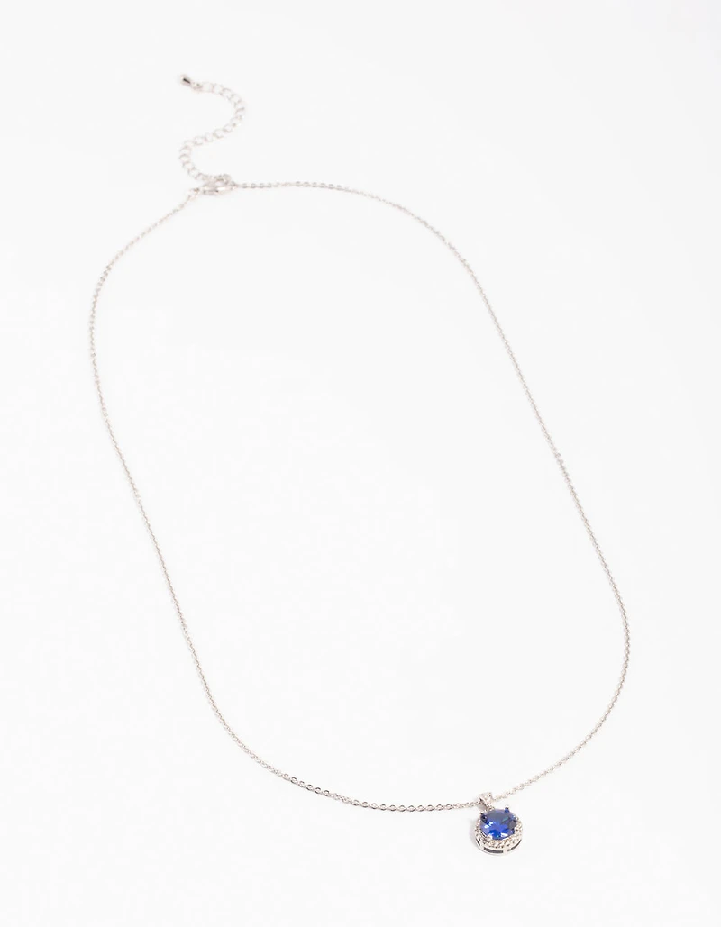 Diamond Simulant Sapphire Halo Necklace