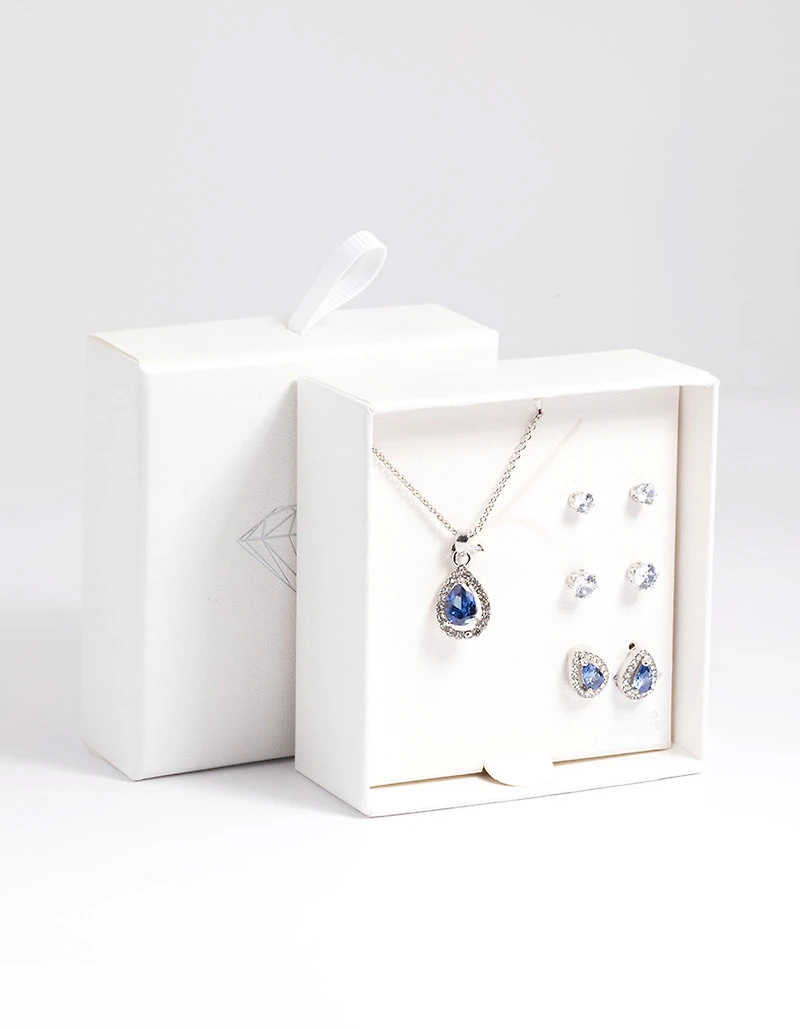 Diamond Simulant Sapphire Necklace & Earrings Set