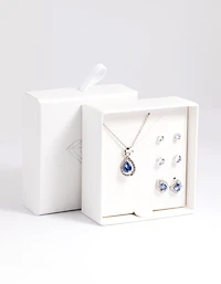Diamond Simulant Sapphire Necklace & Earrings Set