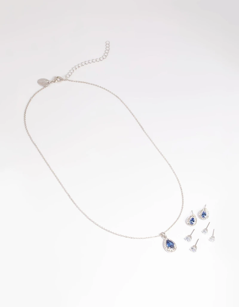 Diamond Simulant Sapphire Necklace & Earrings Set