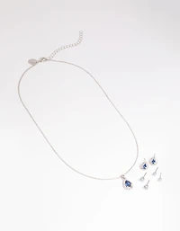 Diamond Simulant Sapphire Necklace & Earrings Set