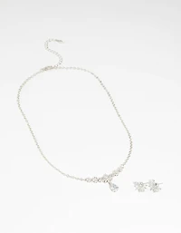 Diamond Simulant Flower Necklace & Earrings Set