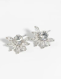 Diamond Simulant Flower Necklace & Earrings Set