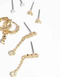 Gold Plated Cubic Zirconia & Pearl Earring 4-Pack