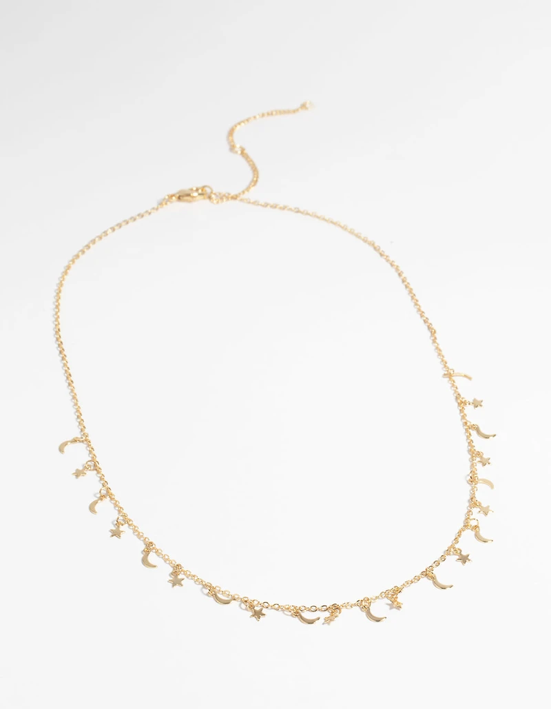 Gold Plated Star & Moon Necklace