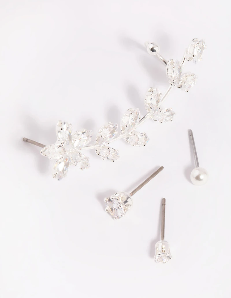 Silver Cubic Zirconia Vine Cuff Earring 4-Pack