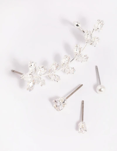 Silver Cubic Zirconia Vine Cuff Earring 4-Pack
