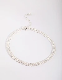 Silver Cubic Zirconia Layered Anklet