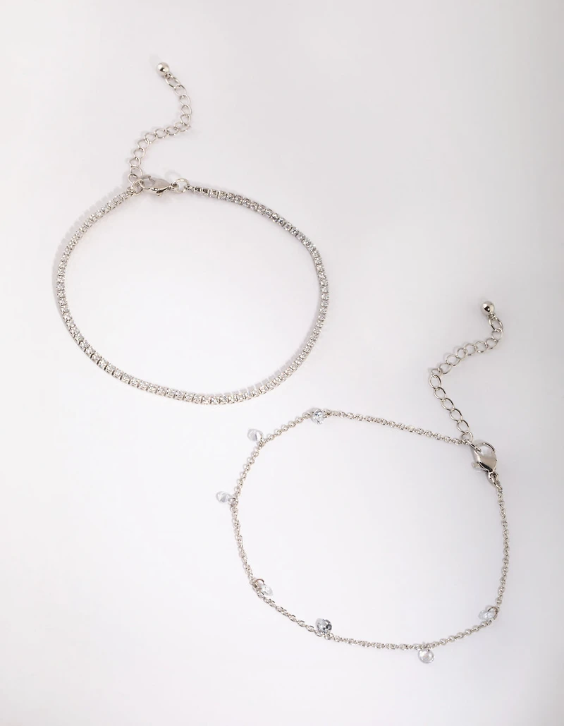 Silver Cubic Zirconia Tennis Anklet