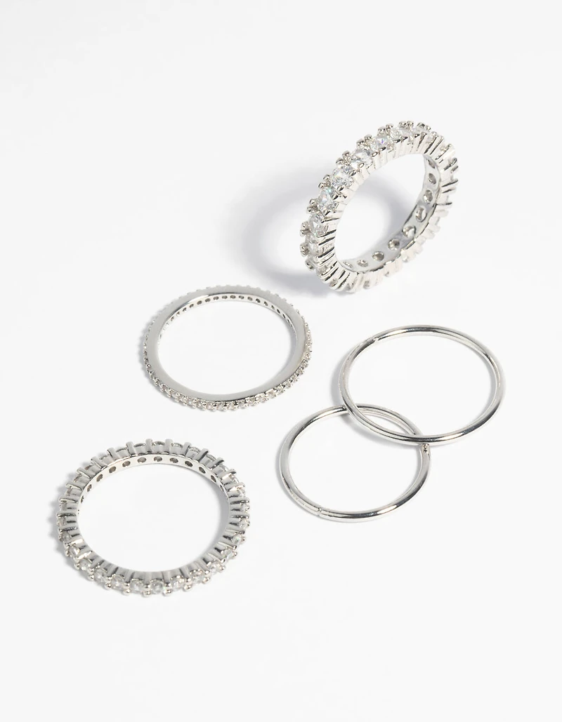 Silver Plated Cubic Zirconia Stack Ring