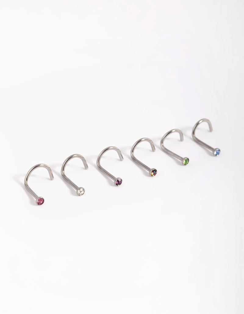 Surgical Steel Rainbow Diamante Nose Studs