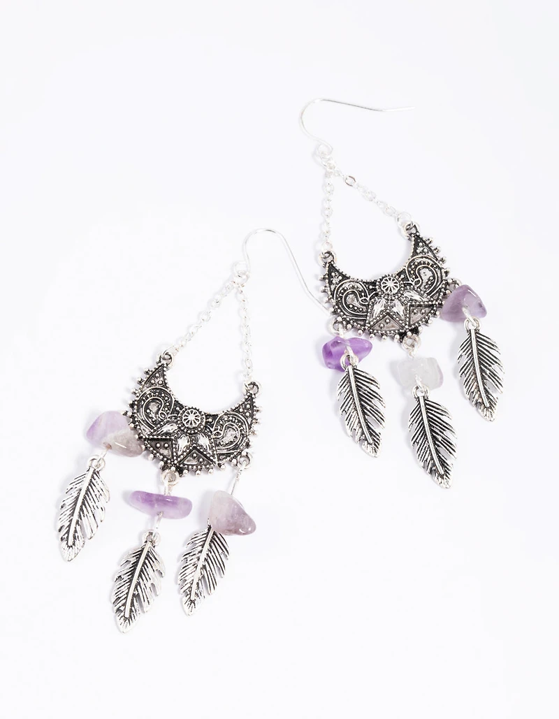 Amethyst Fan Drop Earrings