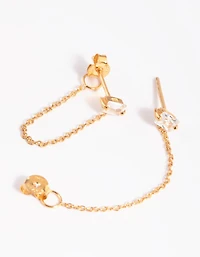 Gold Plated Sterling Silver Cubic Zirconia Chain Stud Earrings
