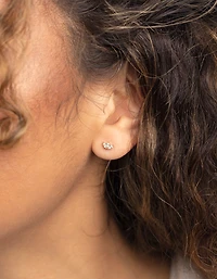 Gold Plated Sterling Silver Cubic Zirconia Leaf Stud Earrings
