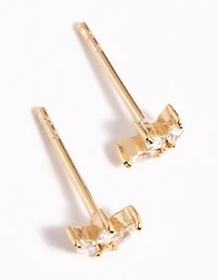 Gold Plated Sterling Silver Cubic Zirconia Leaf Stud Earrings