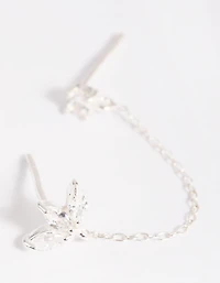 Sterling Silver Petal Chain Stud Earrings