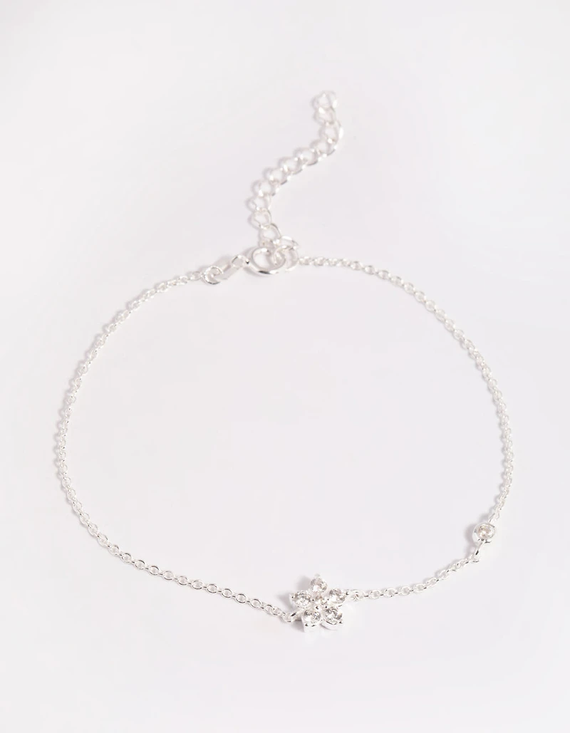 Sterling Silver Cubic Zirconia Flower Bracelet