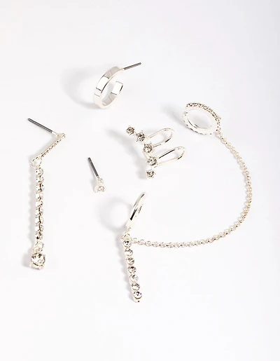 Silver Clear Stone Stud Earring Pack