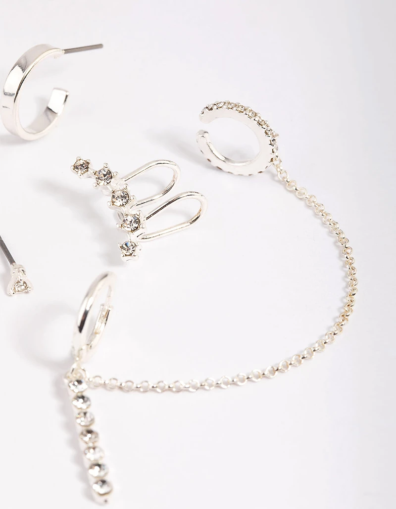 Silver Clear Stone Stud Earring Pack