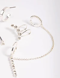 Silver Clear Stone Stud Earring Pack