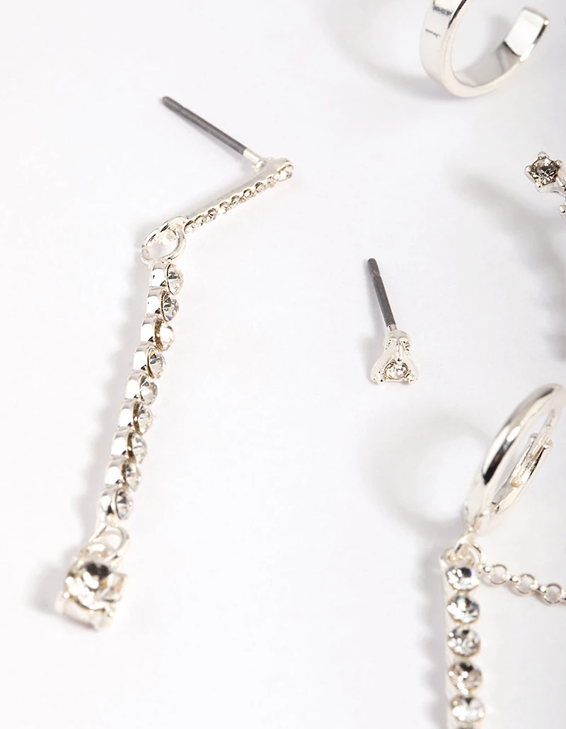 Silver Clear Stone Stud Earring Pack